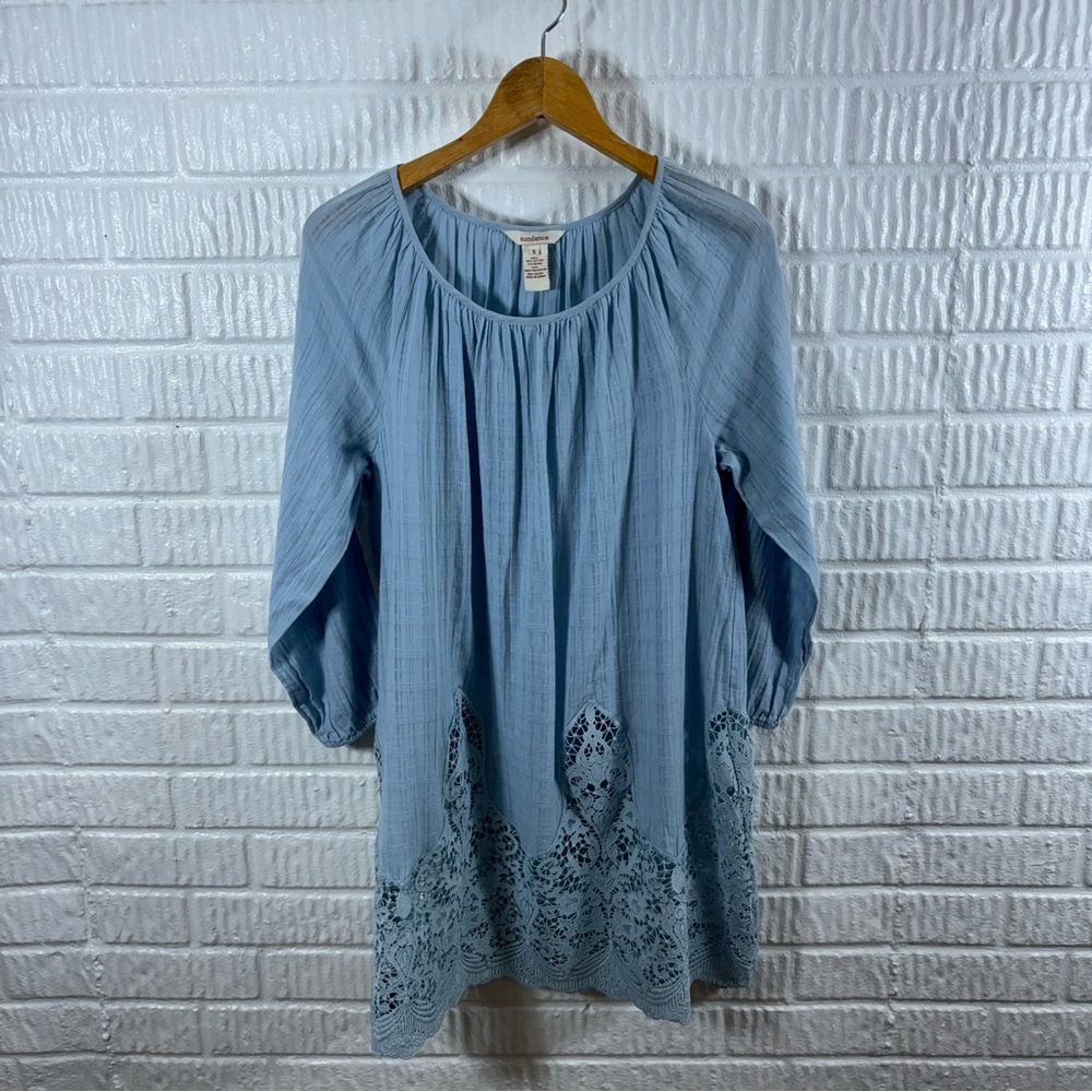 Light Blue Women's Lace-Hem Peasant Dress